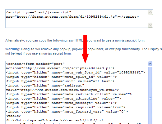Copy the HTML code, NOT the javascript!