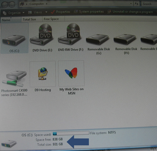 The new drive partition size